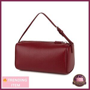 Full-Grained Leather Crossbody Hobo Bag with Adjustable Strap for Women